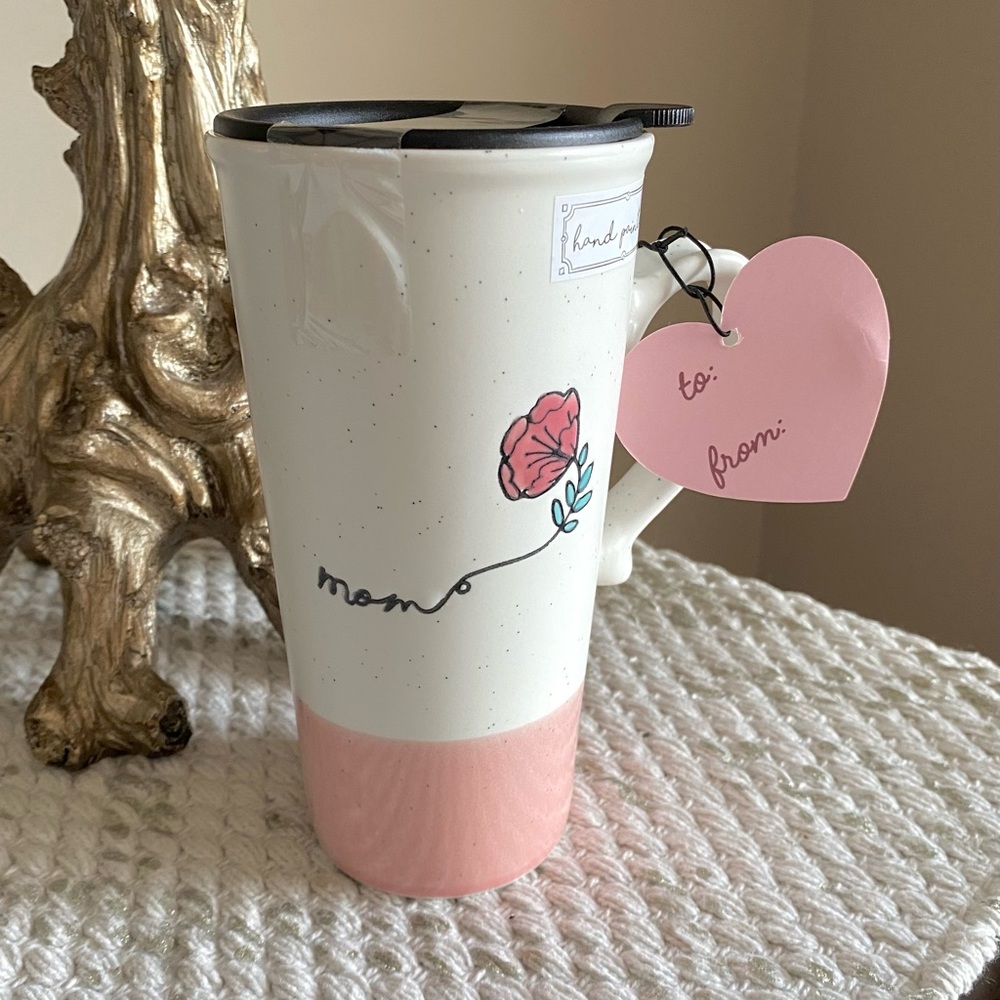 NWT Hand Painted Mom Roses Travel Mug with Lid